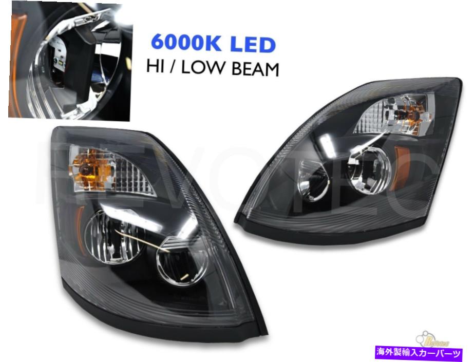 USヘッドライト 04~17ボルボVNX VNL RH + LHのための黒6000K LEDヘッドライトヘッドランプ Black 6000K LED Headlights Head Lamps For 04-17 Volvo VNX VNL RH+LH【並行輸入品】