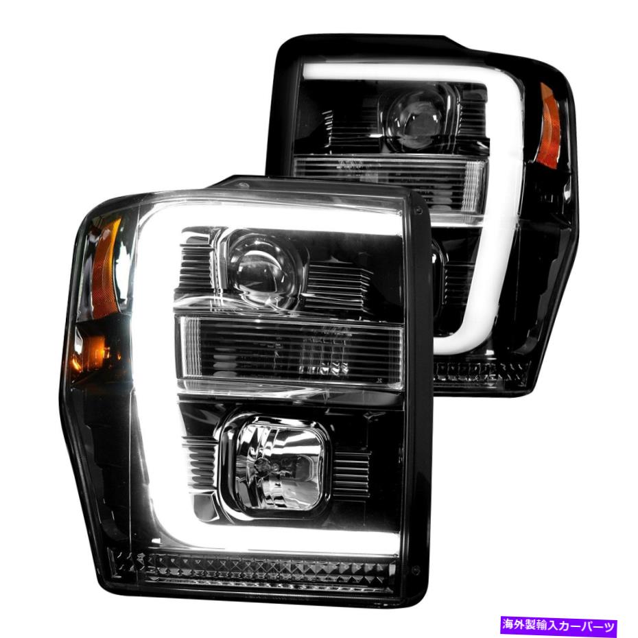 USヘッドライト FORD F-250スーパーデューティ08-10ヘッドライトブラック/スモークLED DRLバーハロー For Ford F-250 Super Duty 08-10 Headlights Black/Smoke LED DRL Bar Halo【並行輸入品】