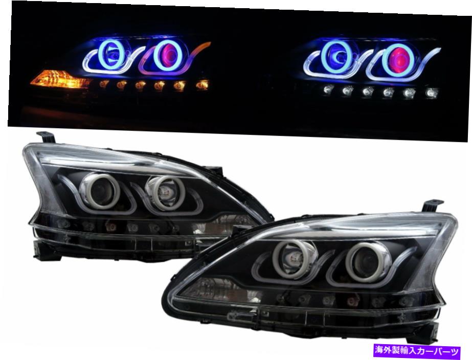 USヘッドライト Sentra B17 13-ON 4D Cotton Halo Devil Eye Projector Headlight BK用Nissan LHD Sentra B17 13-ON 4D Cotton Halo Devil Eye Projector Headlight BK for NISSAN LHD【並行輸入品】