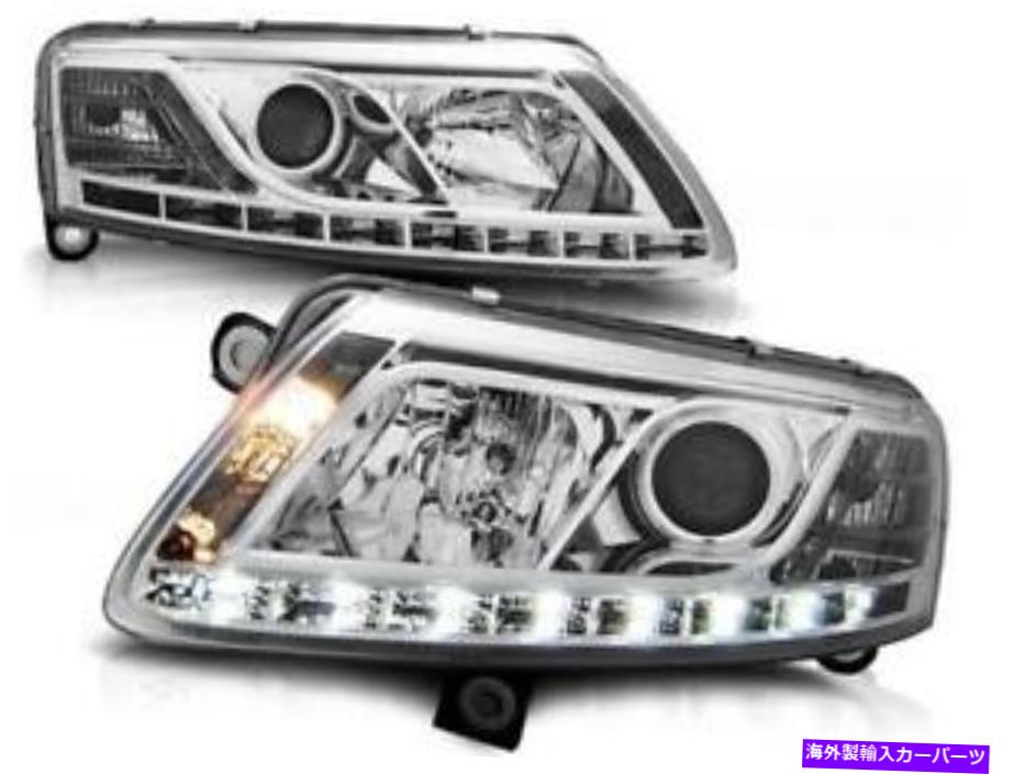 USヘッドライト Audi A6 04-08のためのLED DRLライトが付いているクロムクリア仕上げプロジェクターのヘッドライト Chrome clear finish projector headlights with LED DRL lights for Audi A6 04-08【並行輸入品】