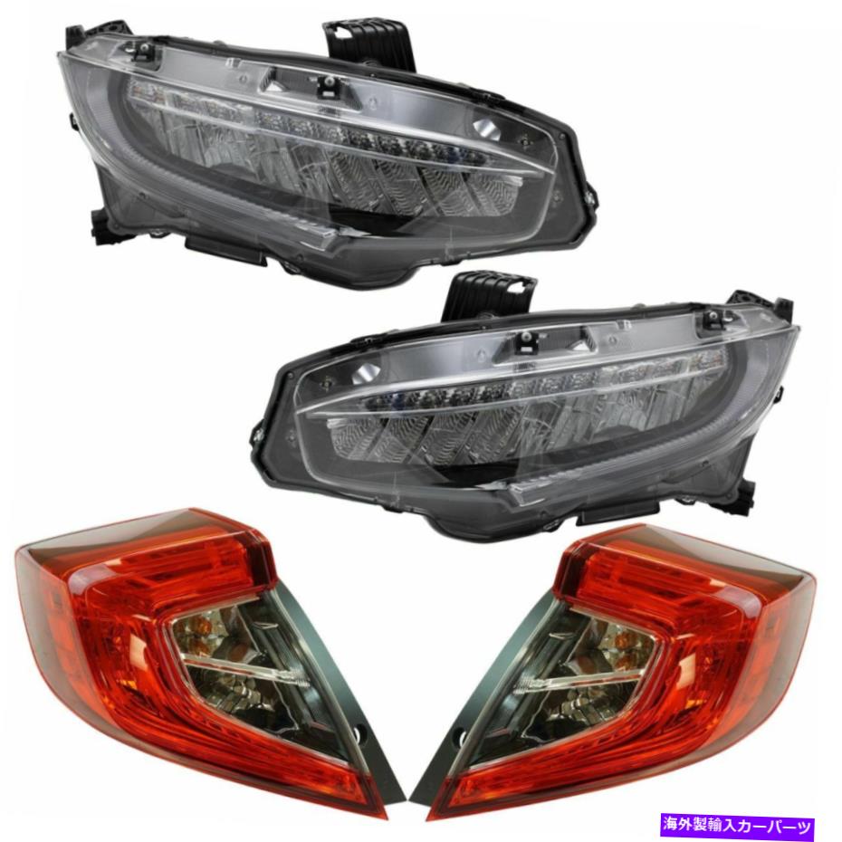 USヘッドライト 4ピースLEDヘッドライト＆テールライトランプキットLH RHセットホンダシビックセダン新品 4 Piece LED Headlight & Tail Light Lamp Kit LH RH Set for Honda Civic Sedan New【並行輸入品】