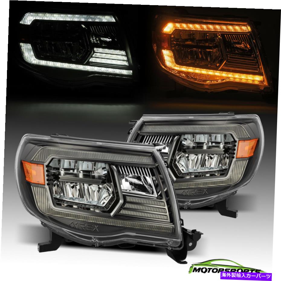 USヘッドライト 2005-2011トヨタタコマ磨かれたブラッククリスタルヘッドライト組立ペア For 2005-2011 Toyota Tacoma Polished Black Crystal Headlights Assembly Pair【並行輸入品】