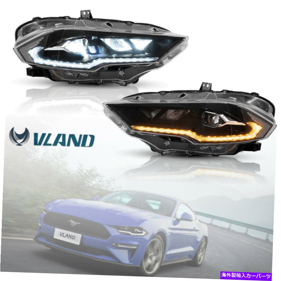 USヘッドライト Vland LEDプロジェクターヘッドライト2018-21フォードマスタングのための順次フロントランプ Vland LED Projector Headlights Sequential Front Lamps For 2018-21 Ford Mustang【並行輸入品】