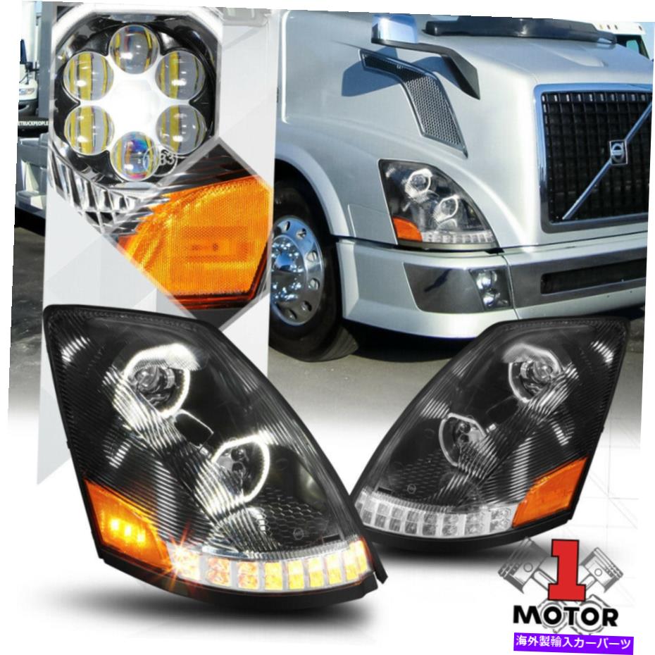 USヘッドライト 04-18 VN VNLシリーズ用ブラックプロジェクターヘッドライト[LED HALO +順次信号] Black Projector Headlight [LED HALO+SEQUENTIAL SIGNAL] for 04-18 VN VNL Series【並行輸入品】