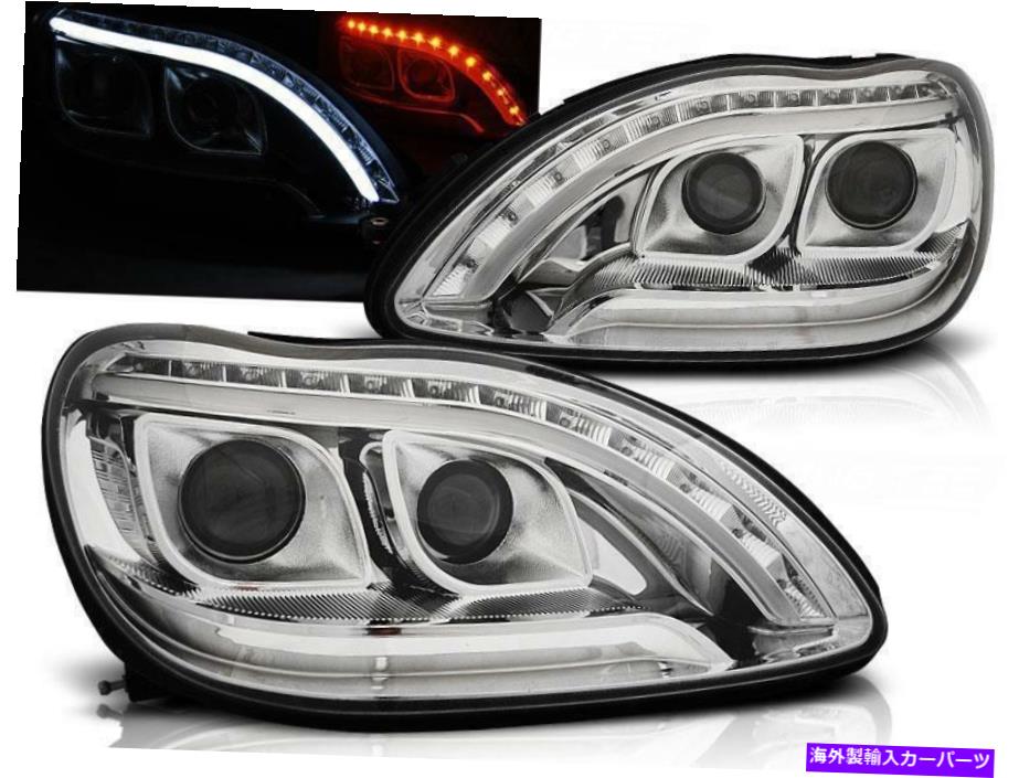 USヘッドライト Chrome Finish LEDライトバーDRLヘッドライトMercedes SクラスW220 98-05 chrome finish LED Lightbar DRL Headlights Set FOR Mercedes S class W220 98-05【並行輸入品】