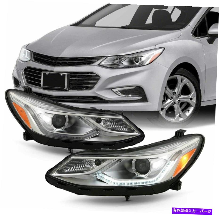 USヘッドライト 2016年2018 Chevy Cruze Chrome W / LED DRLチューブヘッドライトヘッドランプRH LHセット For 2016 2018 Chevy Cruze Chrome W/LED DRL TUBE HeadLights HeadLamps RH LH set【並行輸入品】