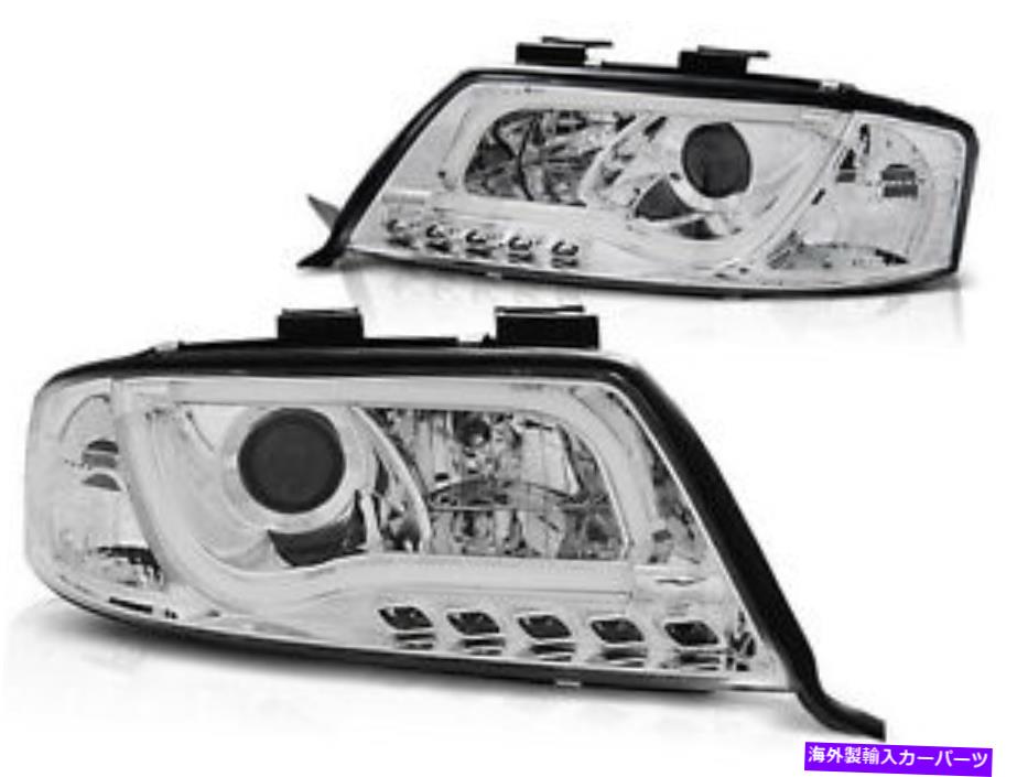 USヘッドライト Chrome Finish LightbarヘッドライトAudi A6 C5 01-04のための昼間のライトを設定 CHROME finish Lightbar headlight set w/ daytime lights FOR Audi A6 C5 01-04【並行輸入品】