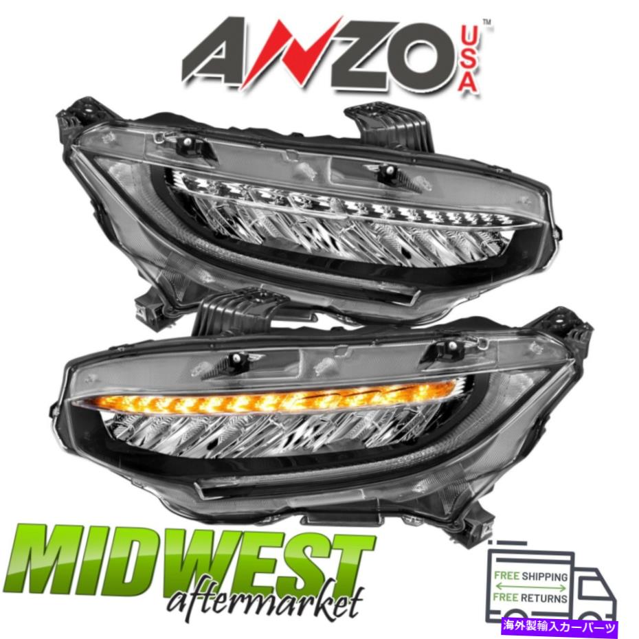 USヘッドライト Anzo USA板スタイルLEDプロジェクターヘッドライト2016-2017ホンダシビック4ドア Anzo USA Plank Style LED Projector Headlight Fits 2016-2017 Honda Civic 4-Door【並行輸入品】 104,754円