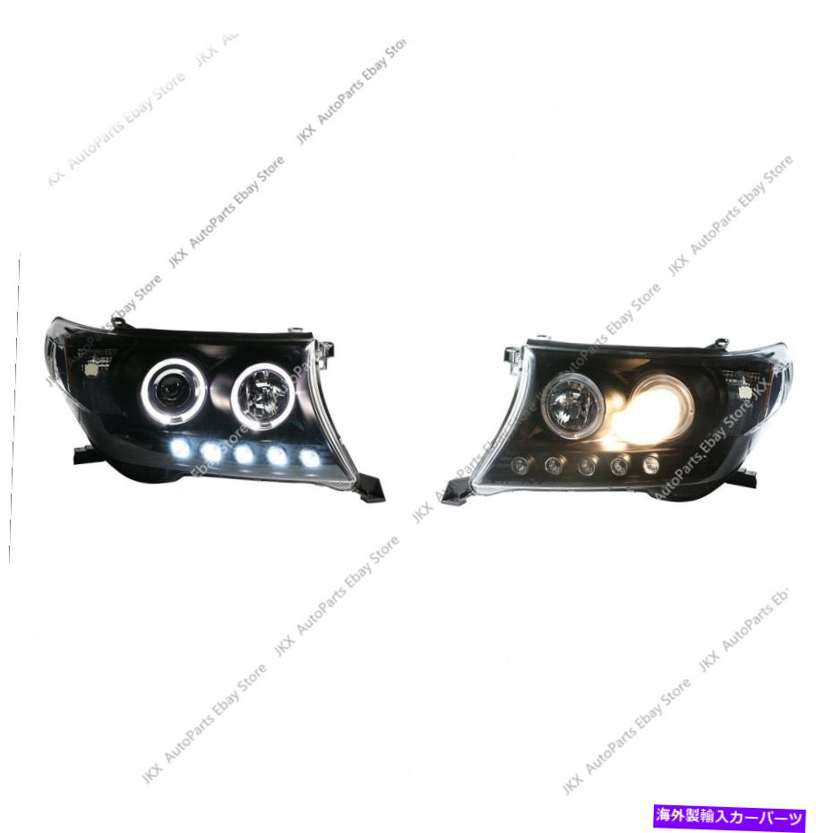 USヘッドライト トヨタ2008-14ランドクルーザーLC200 FJ200 LEDエンジェルアイスヘッドライトJブラック For Toyota 2008-14 Land Cruiser LC200 FJ200 LED Angel Eyes Head Lights j Black【並行輸入品】