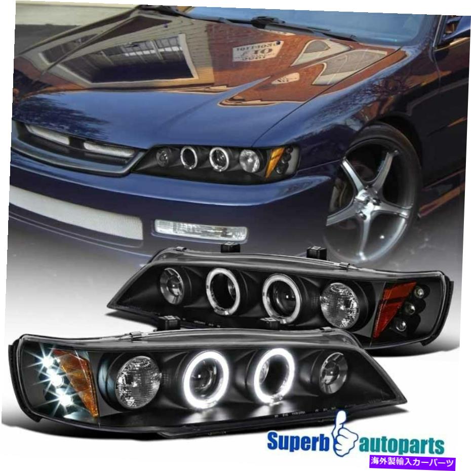 USヘッドライト 1994年から1997年のHonda Accord LED Haloプロジェクターのヘッドライトランプペア・ブラック For 1994-1997 Honda Accord LED Halo Projector Headlights Lamps Pair Black【並行輸入品】