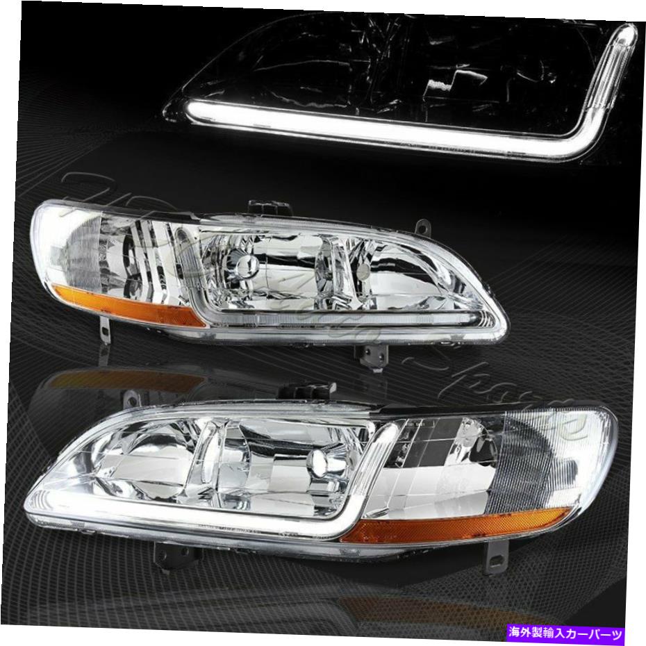 USヘッドライト 1998年から2002年のHonda Accord DRL LEDクロームハウジングのヘッドライトW /琥珀色のリフレクタ For 1998-2002 Honda Accord DRL LED Chrome Housing Headlights W/Amber Reflector【並行輸入品】