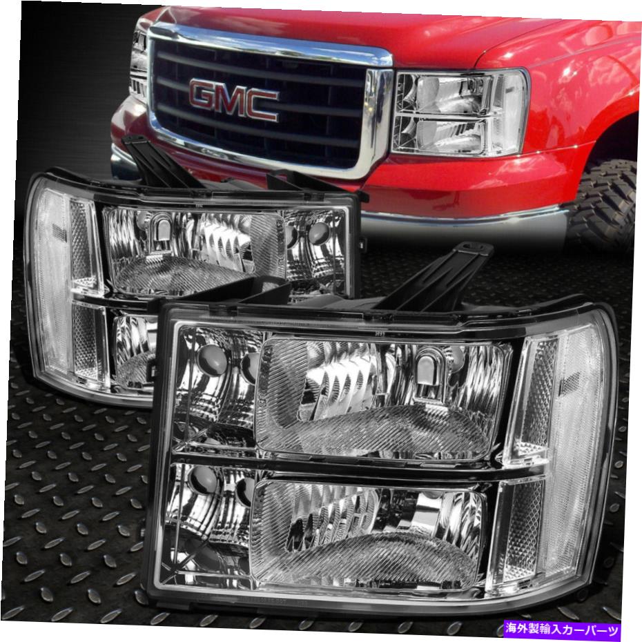 USヘッドライト 07-14 GMC Sierra GMT900 OEスタイルのクロムハウジングクリアコーナーヘッドライトランプ FOR 07-14 GMC SIERRA GMT900 OE Style CHROME HOUSING CLEAR CORNER HEADLIGHT LAMPS【並行輸入品】
