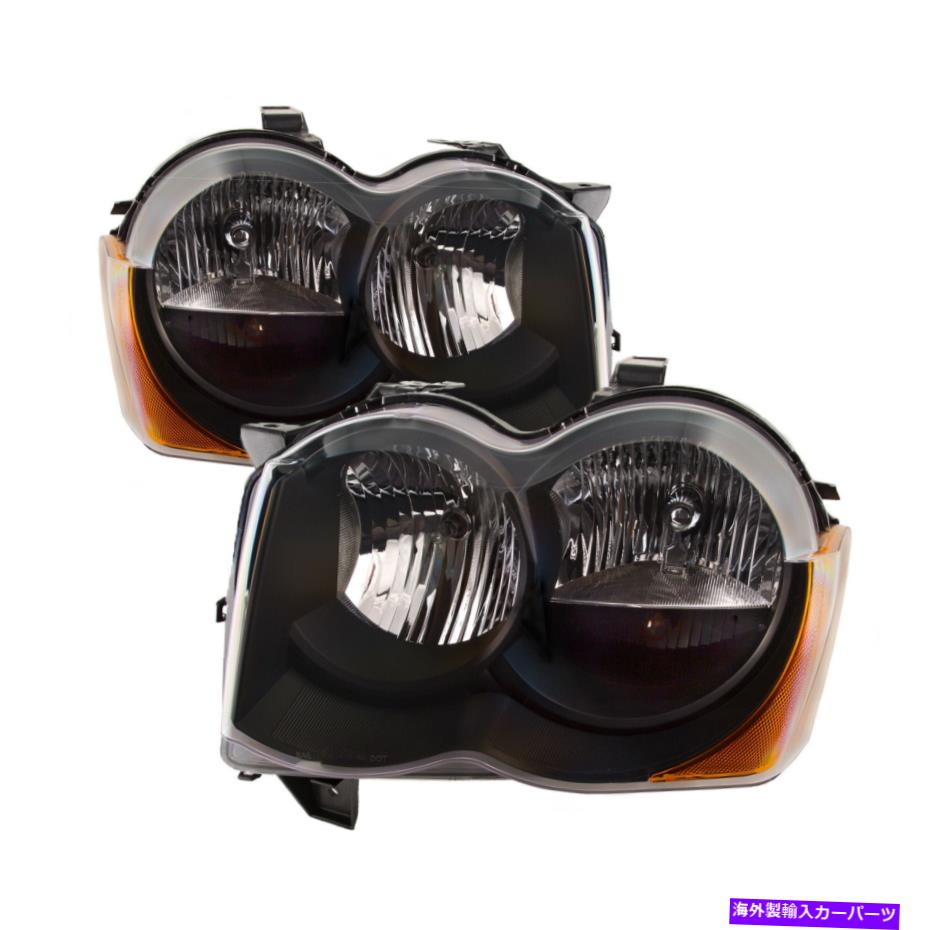 USヘッドライト フィット08-10ジープグランドチェロキーハロゲンブラックヘッドライトヘッドランプペア Fits 08-10 Jeep Grand Cherokee Halogen Black Headlights Headlamps Pair New【並行輸入品】
