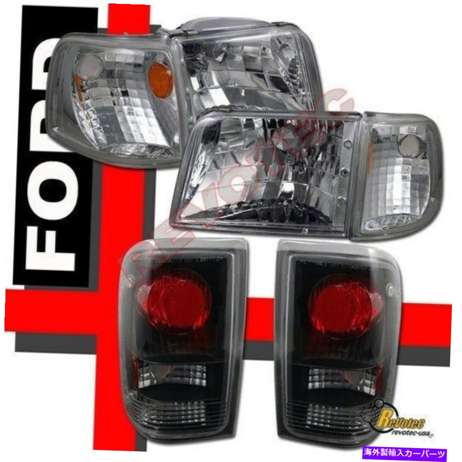 USヘッドライト 1993-1997フォードレンジャークロームヘッドライトコーナー+テールライトブラックRH + LH 1993-1997 Ford Ranger Chrome Headlights Corner + Tail Lights Black RH + LH【並行輸入品】