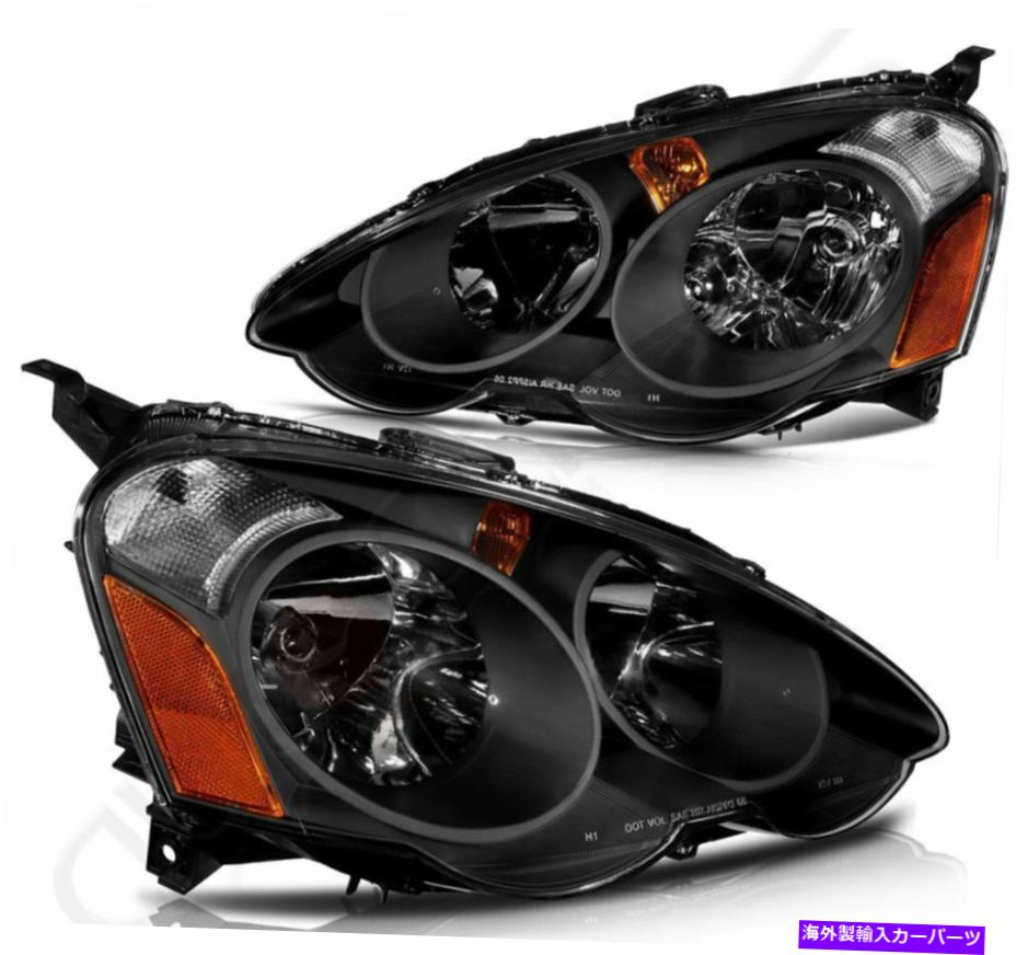 USヘッドライト ヘッドライトアセンブリは、Acura RSX DC5 2002-2004の交換ヘッドランプ黒のペア Headlight Assembly Fits Acura RSX DC5 2002-2004 Replacement Headlamps Black Pair【並行輸入品】