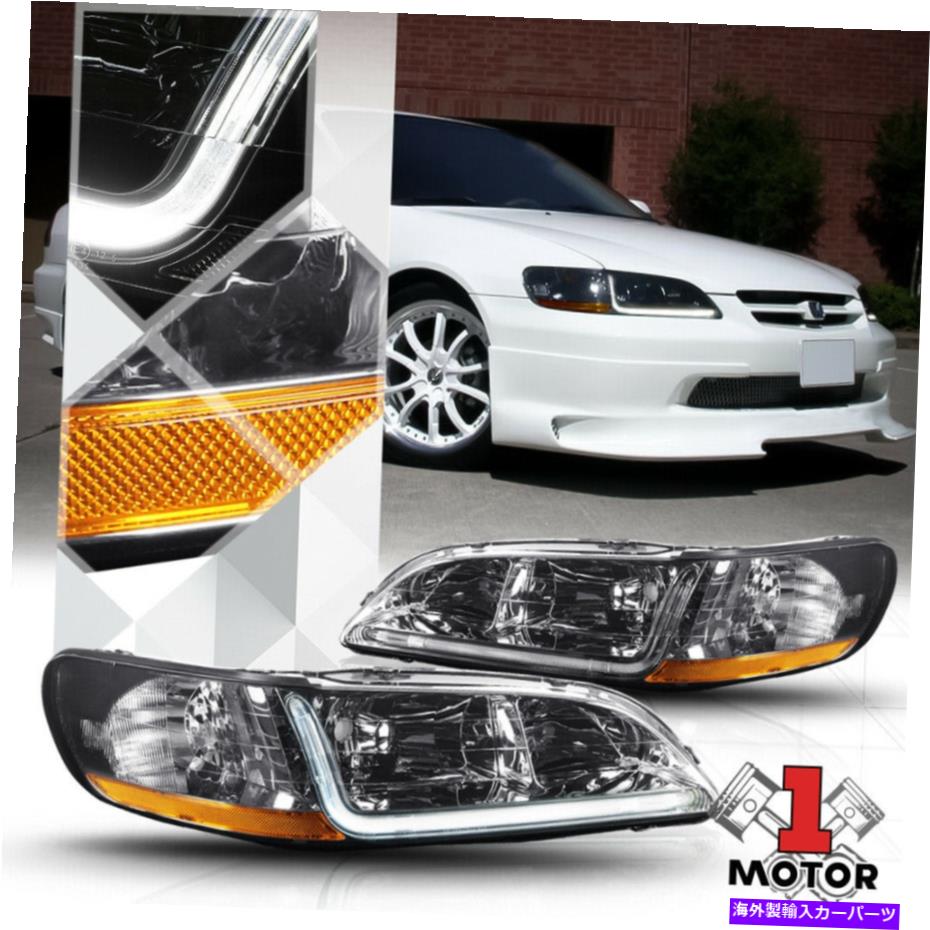 USヘッドライト 98-02ホンダアコードのためのライトアンバーシグナルを走る煙の色合いヘッドライトLED Smoke Tinted Headlight LED Running Light Amber Signal for 98-02 Honda Accord【並行輸入品】