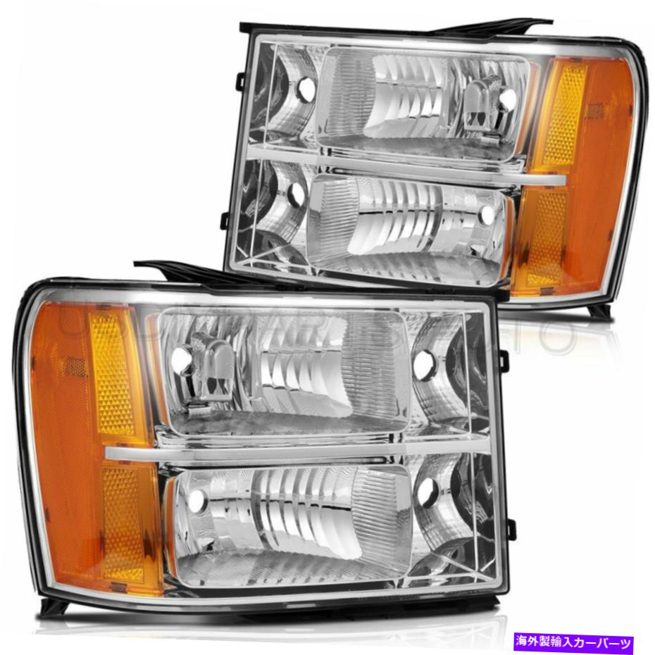 USヘッドライト 2007-2014 GMC Sierra Chromeヘッドライトヘッドランプアセンブリ交換ペア For 2007-2014 GMC Sierra Chrome Headlights Headlamp Assembly Replacement Pair【並行輸入品】