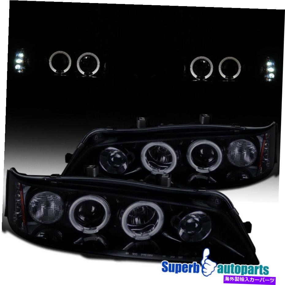 USヘッドライト 1994年から1997年のホンダアコードLED Haloプロジェクターヘッドライト光沢のある黒煙 For 1994-1997 Honda Accord LED Halo Projector Headlights Glossy Black Smoke【並行輸入品】