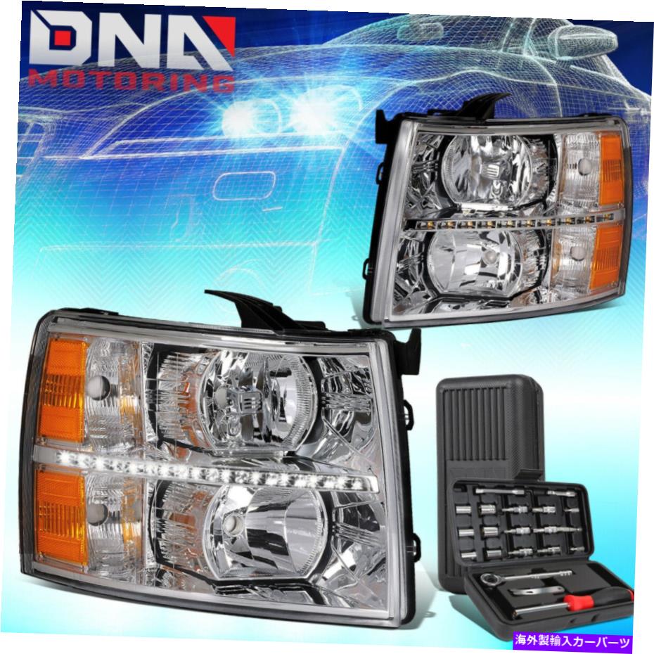 USヘッドライト 2007-2014 Silverado LED DRLチューブクロームアンバーシグナルヘッドライトランプ+ツール FOR 2007-2014 SILVERADO LED DRL TUBE CHROME AMBER SIGNAL HEADLIGHT LAMPS+TOOLS【並行輸入品】