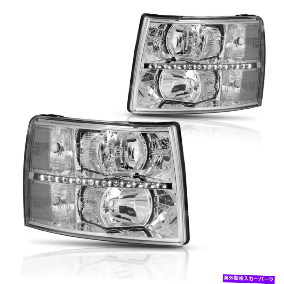USヘッドライト 07-14シボリーSilverado LED DRLストリップヘッドライト/ランプクロームハウジングの透明面 For 07-14 Chevy Silverado LED DRL Strip Headlight/Lamp Chrome Housing Clear Side【並行輸入品】 43,202円