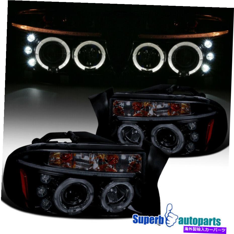 USヘッドライト 1997年から2004年のDakota / Durango Smoink LED Haloプロジェクターヘッドライトが光沢のある黒 For 1997-2004 Dakota/Durango Smoke LED Halo Projector Headlights Glossy Black【並行輸入品】