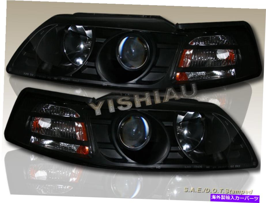 USヘッドライト 1999-04マスタングプロジェクターブラックヘッドライトランプペア+アンバーリフレクター 1999-04 MUSTANG PROJECTOR BLACK HEADLIGHTS LAMPS PAIR + AMBER REFLECTOR【並行輸入品】