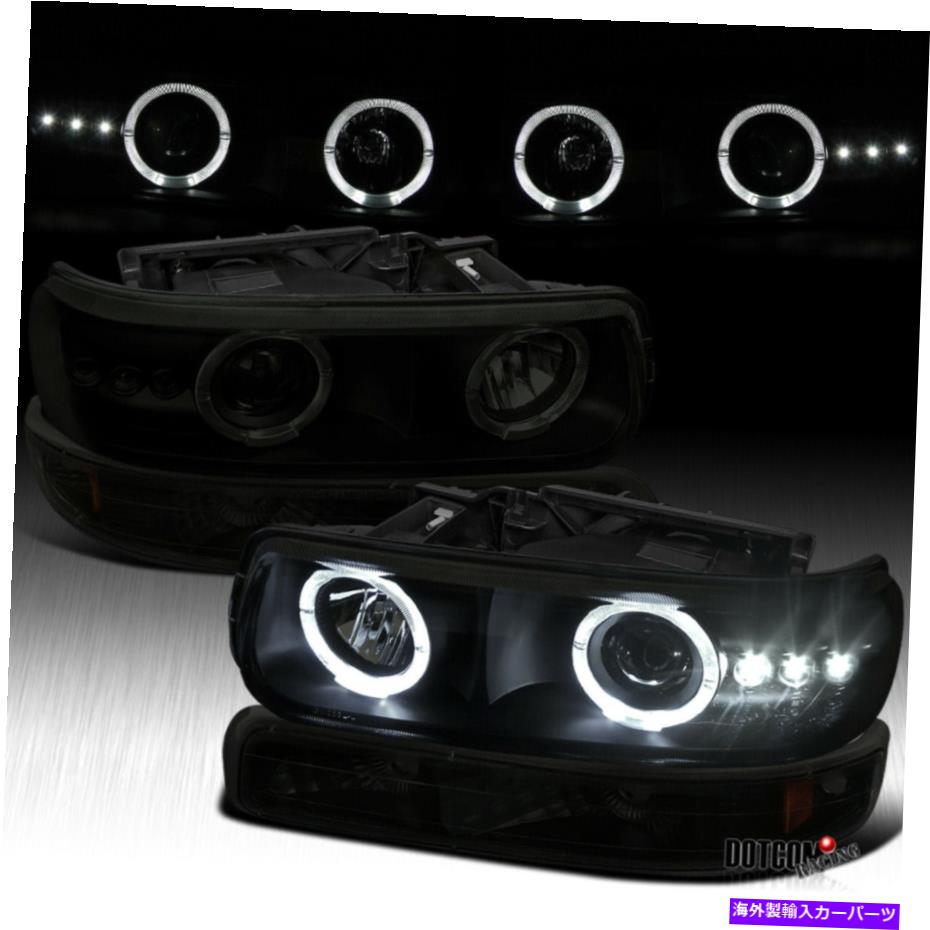 USヘッドライト フィット99-02 Silverado 00-06郊外の黒い煙LED DRLプロジェクターのヘッドライト Fit 99-02 Silverado 00-06 Suburban Black Smoke LED DRL Projector Headlights【並行輸入品】