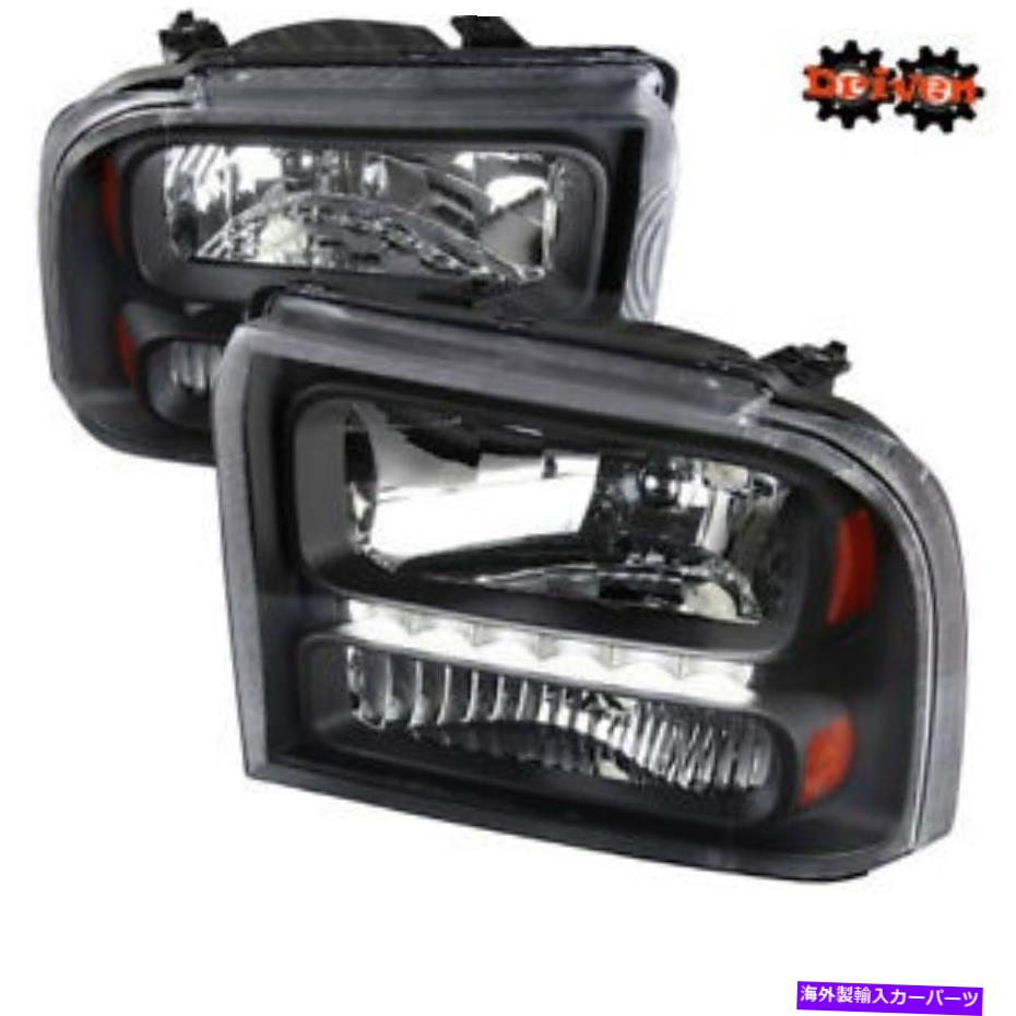 USヘッドライト 05-07フォードF250 F350スーパーデューティブラックハウジングヘッドライトアンバーリフレクターLED DRL 05-07 Ford F250 F350 Super Duty Black Housing Headlights Amber Reflector LED DRL【並行輸入品】