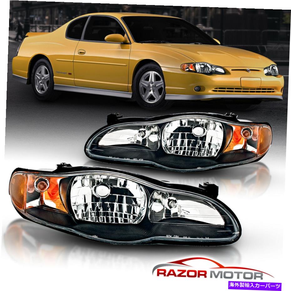 USヘッドライト 2000年2001 2002 2003 2004 2005 Chevy Monte Carloブラック交換ヘッドライトペア 2000 2001 2002 2003 2004 2005 Chevy Monte Carlo Black Replacement Headlight Pair【並行輸入品】