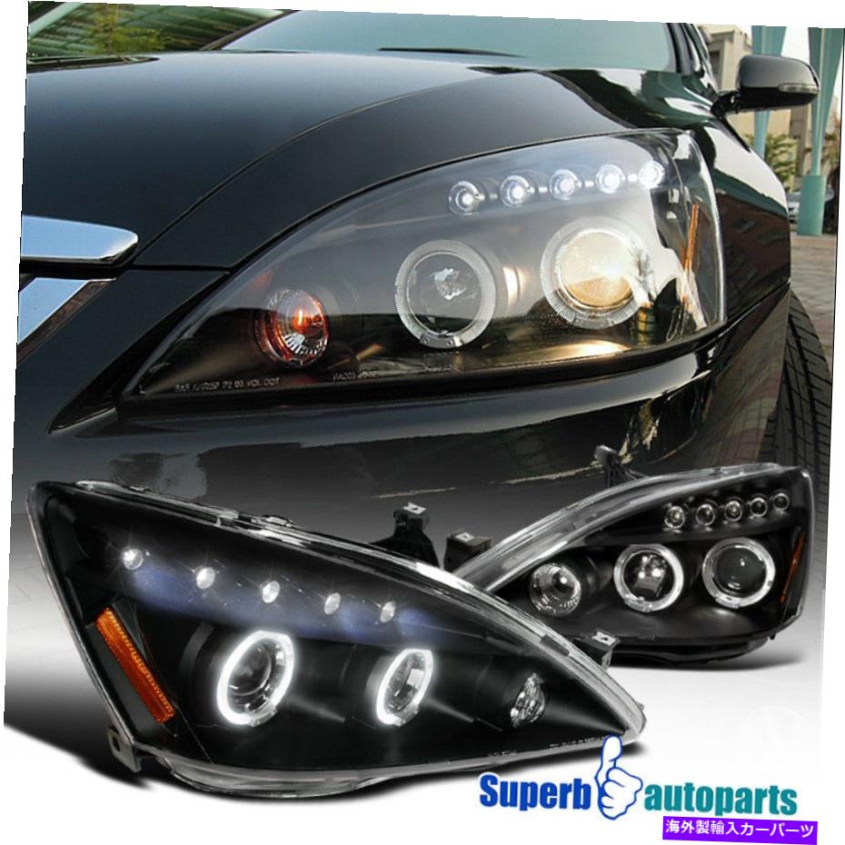 USヘッドライト 2003年から2007年のホンダ03-07 Accord HaloプロジェクターブラックヘッドライトLEDバーランプ For 2003-2007 Honda 03-07 Accord Halo Projector Black Headlights LED Bar Lamps【並行輸入品】