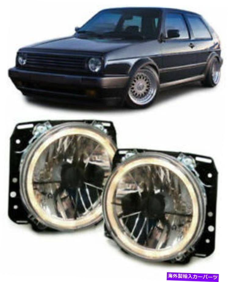 USヘッドライト VWゴルフMK2ブラッククロスヘアエンジェルアイハロゲンH7ヘッドライト1983-1991モデル VW GOLF MK2 BLACK CROSS HAIR ANGEL EYE HALOGEN H7 HEADLIGHTS 1983-1991 MODEL【並行輸入品】