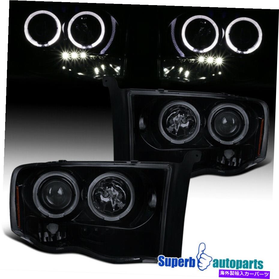 USヘッドライト 2002-2005 RAM 1500 2500の煙LED Haloプロジェクターヘッドライト光沢のある黒 For 2002-2005 Ram 1500 2500 Smoke LED Halo Projector Headlights Glossy Black【並行輸入品】