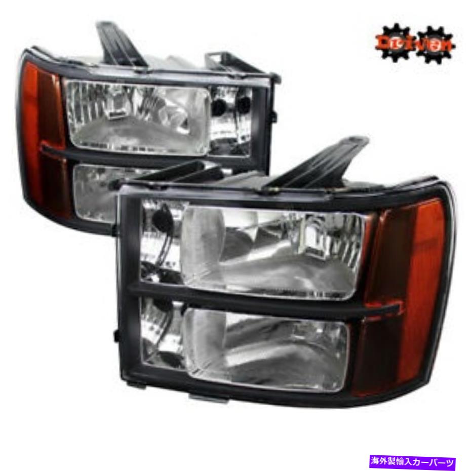 USヘッドライト 07-13 GMCシエラトラックブラックハウジングヘッドライトW /アンバーリフレクタークルーシングル 07-13 GMC Sierra Truck Black Housing Headlights w/Amber Reflector Crew Single【並行輸入品】