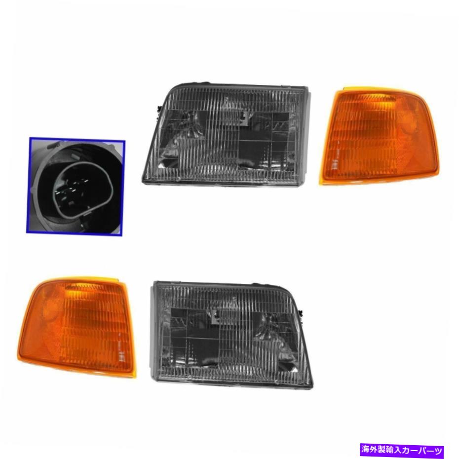 USヘッドライト ヘッドライトヘッドランプ＆コーナー駐車場左右セットキット93-97レンジャー Headlight Headlamp & Corner Parking Lights Left & Right Set Kit for 93-97 Ranger【並行輸入品】