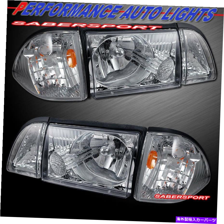 USヘッドライト 1987-1993マスタングのための角と駐車場の角の透明なヘッドライトのセット Set of Euro Clear Headlights w/ Corner and Parking Lights for 1987-1993 Mustang【並行輸入品】