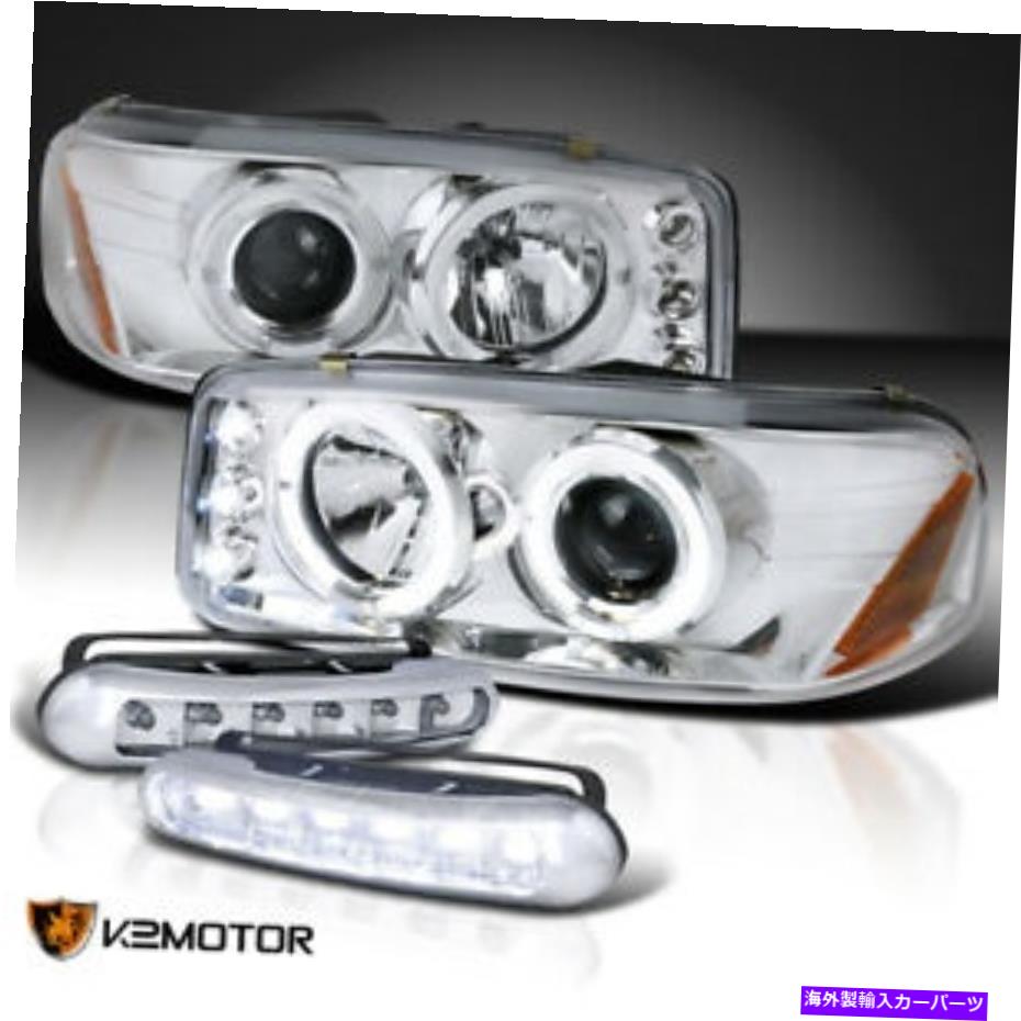USヘッドライト 2000-2006 Yukon XL SLTクリアLED Haloプロジェクターヘッドライト+ LEDバンパー霧 For 2000-2006 Yukon XL Slt Clear LED Halo Projector Headlights+LED Bumper Fog【並行輸入品】