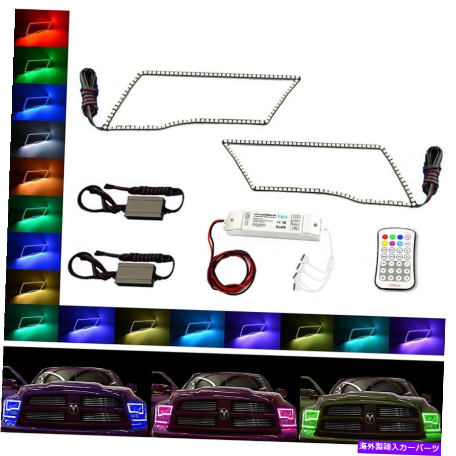 USヘッドライト 09-16 Dodge Ram Sportのためのマルチカラー変更LED RGBヘッドランプハローリングM7セット Multi-Color Changing LED RGB Headlamp Halo Ring M7 Set For 09-16 Dodge Ram Sport【並行輸入品】