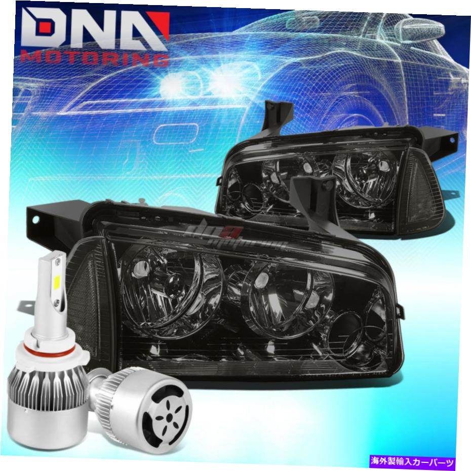 USヘッドライト スモークハウジングヘッドライト+クリアコーナー+ホワイトLED 9006 HID W /ファンフィット06-10充電器 SMOKED HOUSING HEADLIGHT+CLEAR CORNER+WHITE LED 9006 HID W/FAN FIT 06-10 CHARGER【並行輸入品】