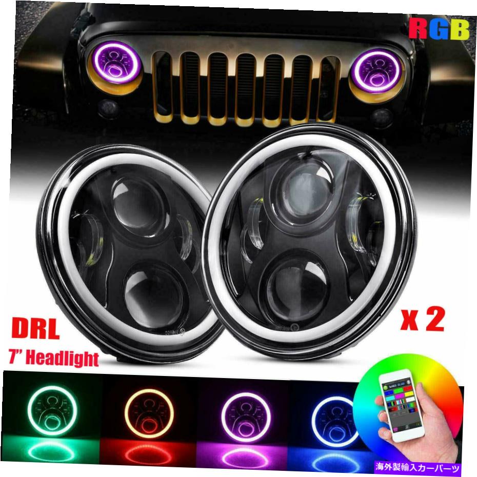 USヘッドライト ペア7 ''ヘッドライトLED RGB HaloプロジェクターエンジェルDRL用JK TJ LJ Pair 7'' Headlight LED RGB Halo Projector Angel DRL for Jeep Wrangler JK TJ LJ【並行輸入品】