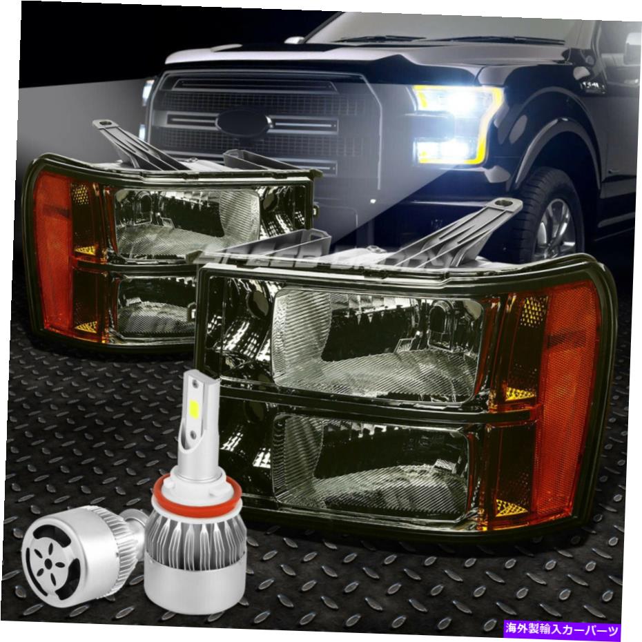 USヘッドライト スモークレンズヘッドライト+アンバーコーナー+ホワイトLED H8 HID 07-14 GMCシエラのためのファン SMOKED LENS HEADLIGHT+AMBER CORNER+WHITE LED H8 HID W/FAN FOR 07-14 GMC SIERRA【並行輸入品】