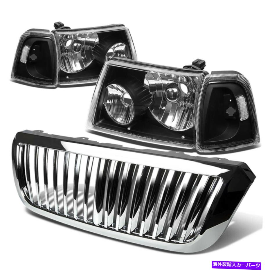USヘッドライト 04-05フォードレンジャーブラックヘッドライト+クリアコーナーライト+クロムグリルカバー FOR 04-05 FORD RANGER BLACK HEADLIGHT+CLEAR CORNER LIGHT+CHROME GRILLE COVER【並行輸入品】