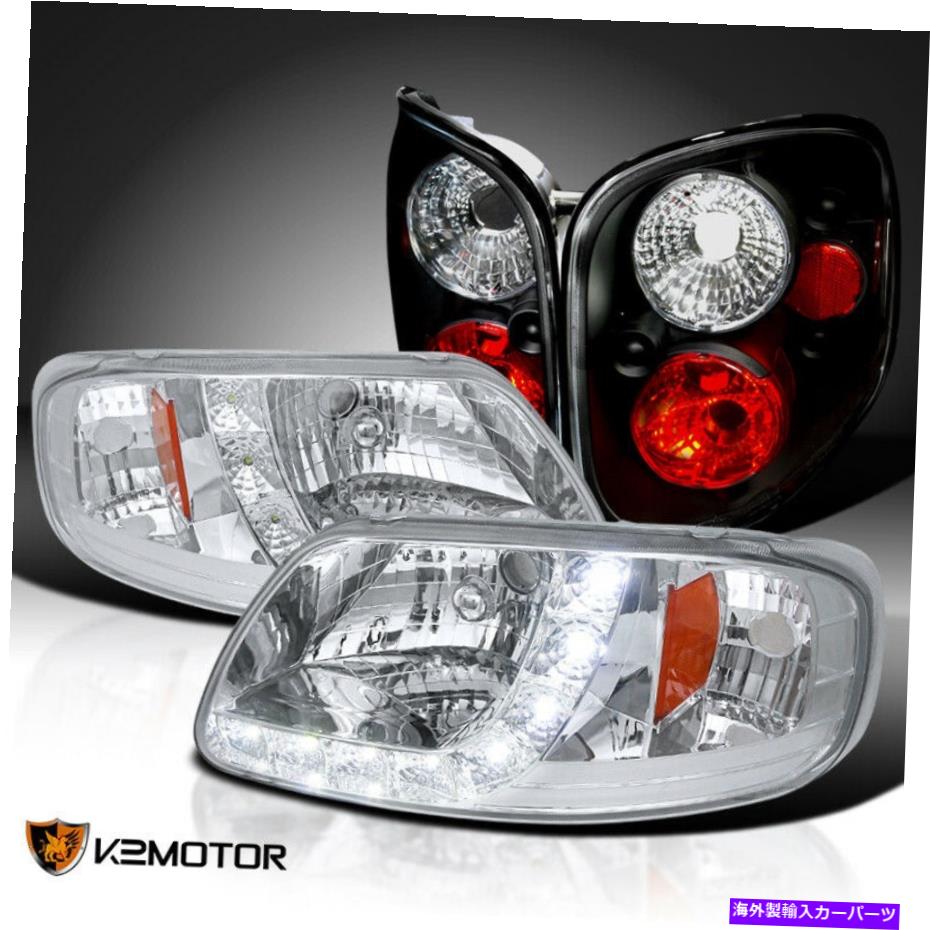 USヘッドライト フィット97-04 F150フレアサイドクロームSMD LEDヘッドライト+ブラックテールブレーキランプ Fit 97-04 F150 Flareside Chrome SMD LED Headlights+Black Tail Brake Lamps【並行輸入品】