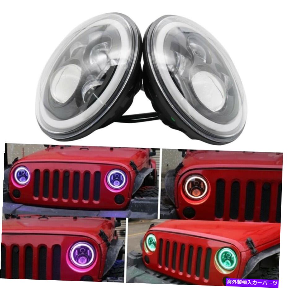 USヘッドライト 7 '' RGB LEDハローヘッドライト＆フォグライトコンボ用ジープラングラーJK 2007-2018 7'' RGB LED Halo Headlights & Fog Lights Combo For Jeep Wrangler JK 2007-2018【並行輸入品】