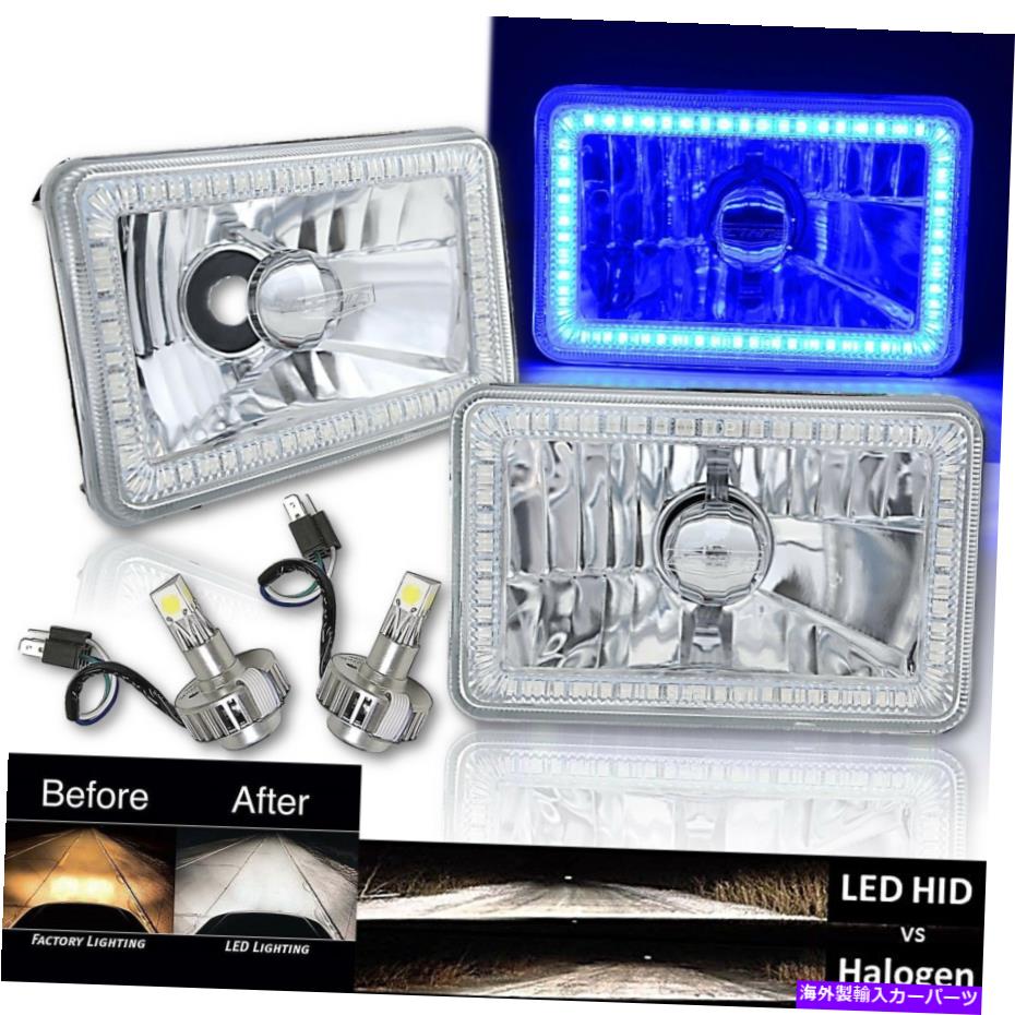USヘッドライト 4&times;6 "ブルーSMDハローガラス/メタルヘッドライト6000K 6K LED電球ヘッドランプペア 4X6" Blue SMD Halo Glass / Metal Headlight 6000K 6K LED Light Bulb Headlamp Pair【並行輸入品】｜Us Custom Parts Shop USDM