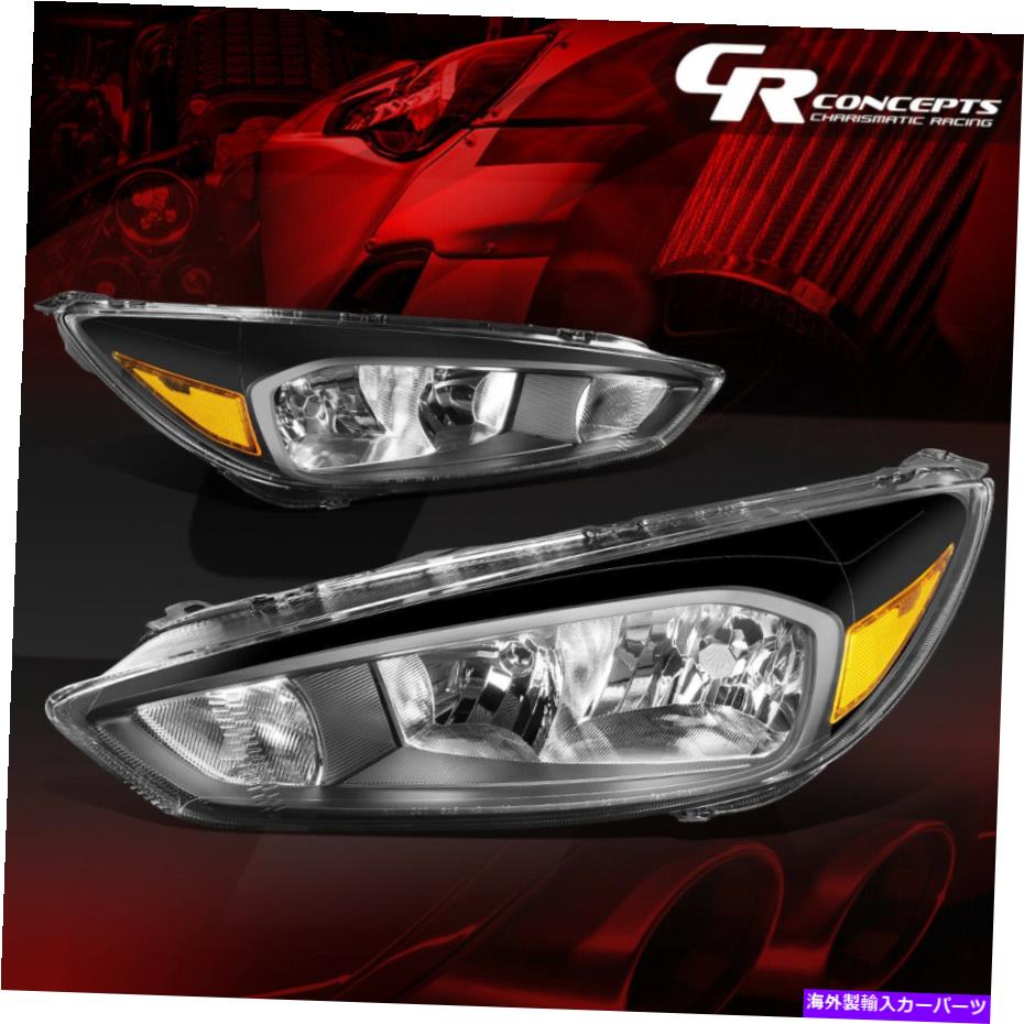 USヘッドライト 15-18フォーカスフォーカスMK3用のペアブラックハウジングアンバーコーナーヘッドライト/ランプLH + RH PAIR BLACK HOUSING AMBER CORNER HEADLIGHT/LAMPS LH+RH FOR 15-18 FORD FOCUS MK3【並行輸入品】