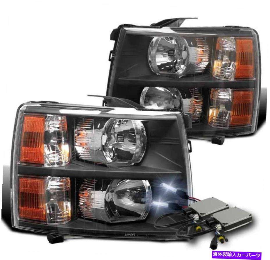 USヘッドライト 2007-2013 Chevy Silveradoトラックブラック/アンバークリスタルヘッドライトランプW / 8000K HID 2007-2013 CHEVY SILVERADO TRUCK BLACK/AMBER CRYSTAL HEADLIGHTS LAMP W/8000K HID【並行輸入品】