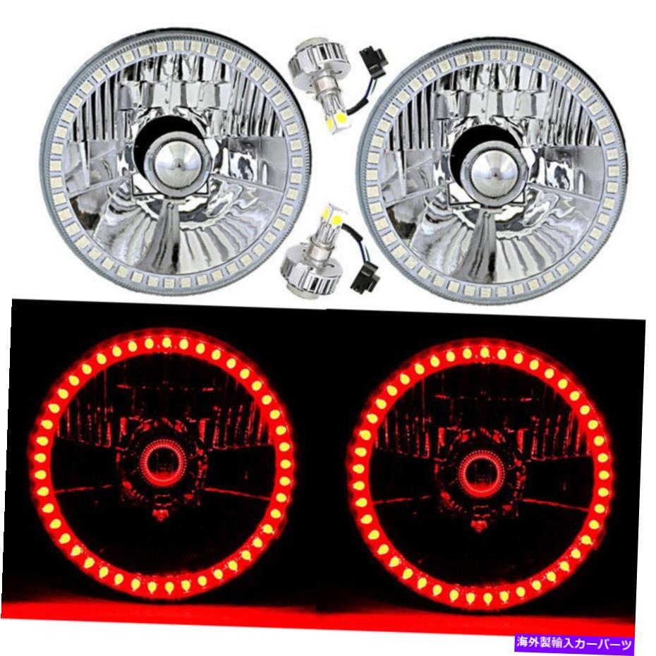 USヘッドライト 5-3 / 4 SMDレッドエンジェルアイハロー6K 6000K LED HID電球クリスタルクリアヘッドライトペア 5-3/4 SMD Red Angel Eye Halo 6k 6000k LED HID Bulb Crystal Clear Headlight Pair【並行輸入品】