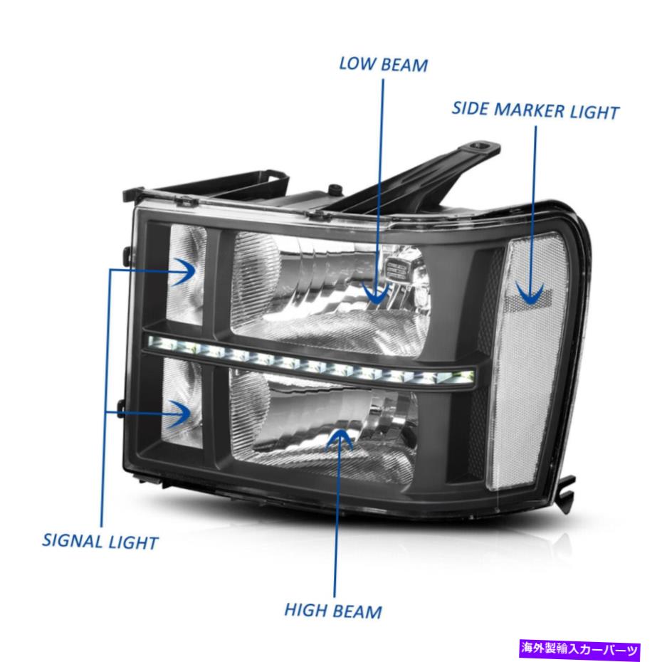 USヘッドライト 07-14シエラ1500-3500 LED DRLストリップブラック/クリアヘッドライトランプの交換 For 07-14 Sierra 1500-3500 LED DRL Strip Black/Clear Headlight Lamps Replacement【並行輸入品】
