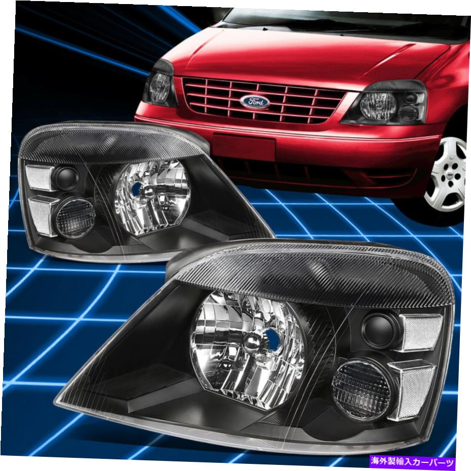 USヘッドライト 04-07フォードFreestar / Mercury Montereyブラック/クリアコーナーヘッドライトランプペア For 04-07 Ford Freestar/Mercury Monterey Black/Clear Corner Headlight Lamps Pair【並行輸入品】
