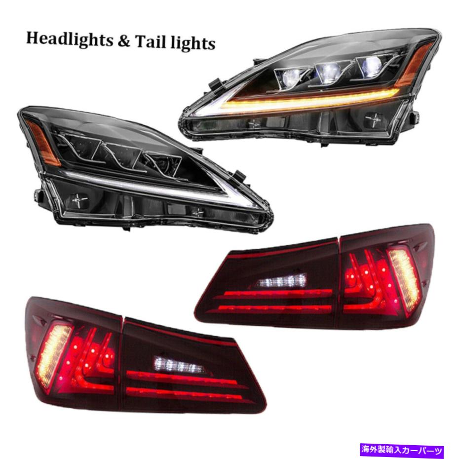 USヘッドライト 06-12 LEXUS IS250 ISFのための2対LEDヘッドライト＆赤クリアテールライト 2 Pairs LED Headlights & Red Clear Tail lights For 06-12 Lexus IS250 IS350 ISF【並行輸入品】